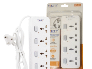 Key Features of VOLT IT 4-Port Power Strip 4 Universal Sockets – Compatible with multiple plug types for home, office, and workstation use. 4 Individual Power Switches – Control each device separately and save energy when not in use. Fire-Resistant Body – Built with high-quality, flame-retardant material for maximum safety. Thermal Trip Overload Protection – Auto power cut-off during excess load to safeguard appliances. Heavy-Duty Copper Cable – Ensures stable, consistent power flow and longer product life. Surge & Spike Protection – Shields connected devices from sudden voltage fluctuations. Compact & Space-Saving Design – Ideal for desks, home setups, and office environments. Strong Grip Sockets – Prevents loose connections and ensures secure plug-in every time. Wide Compatibility – Suitable for laptops, desktops, TVs, chargers, printers, speakers & more. Durable Build Quality – Crafted for everyday use with reinforced internal components. LED Power Indicators – One indicator per switch to show active connections clearly. Wall-Mount Ready – Can be mounted vertically or horizontally for cleaner cable management.